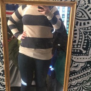 Tan and white striped sweater